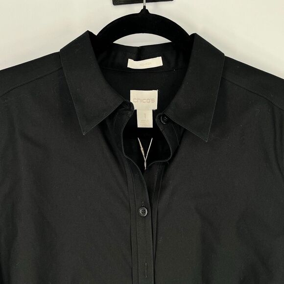 NWT CHICO’S Sloane Black Button Down Shirt Sz 1 (M/8) Effortless No-Iron Cotton - Picture 4 of 16